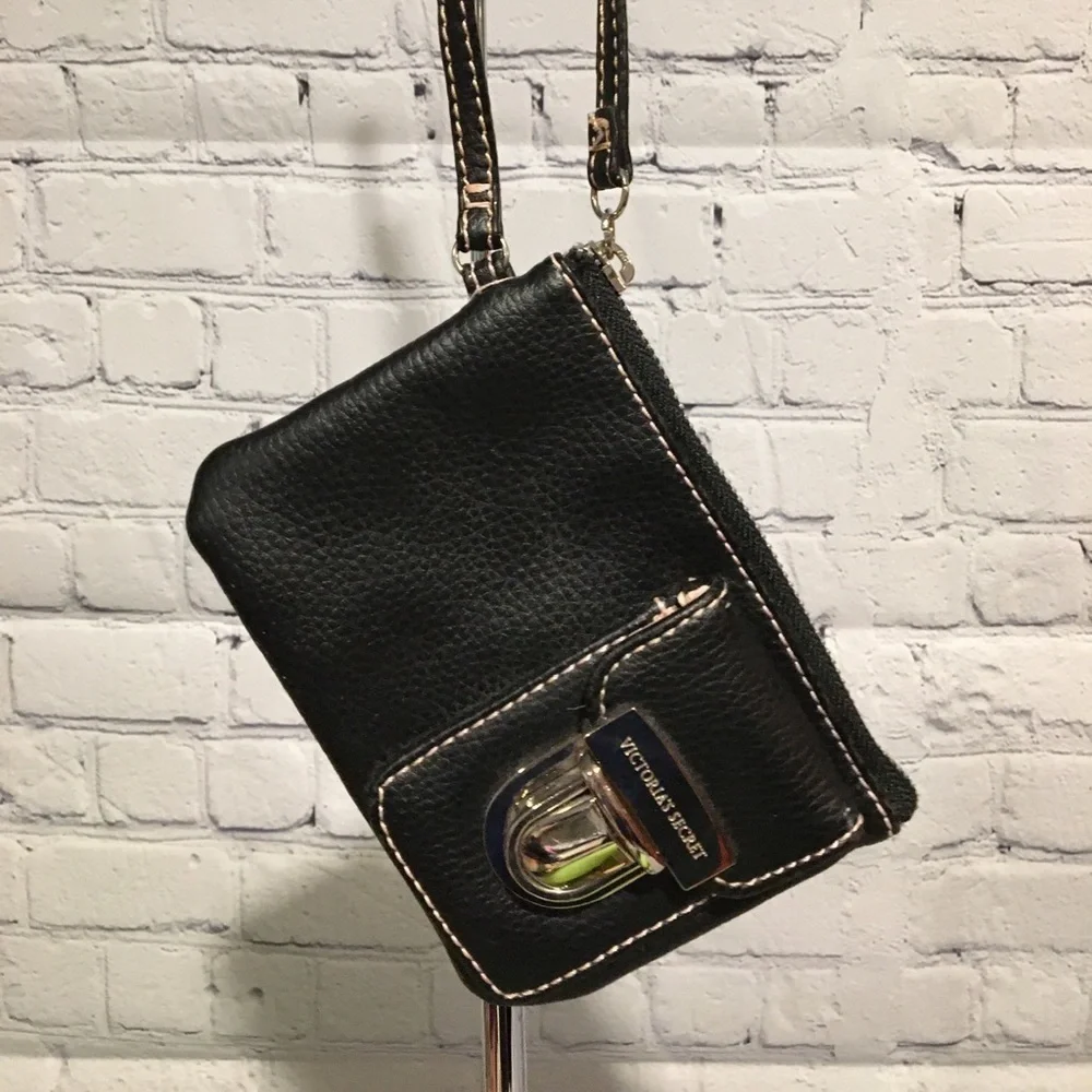 Victoria’s Secret black w/pink stitching wristlet